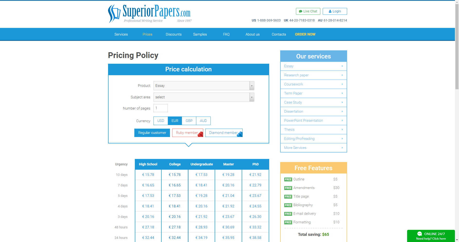 Superiorpapers Price Policy